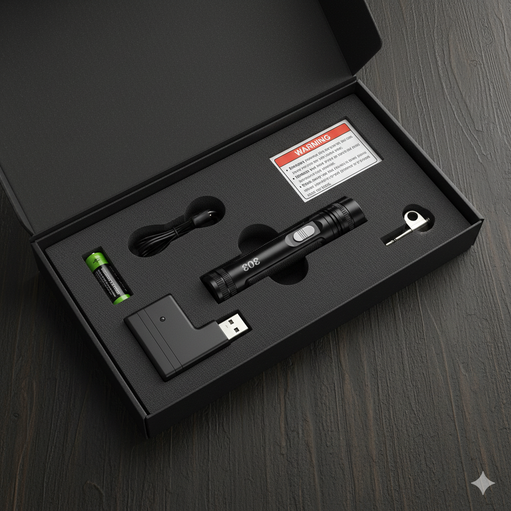 Powerful Green Laser Pointer 303 Torch – Long Range Beam with Rechargeable Battery & Charger