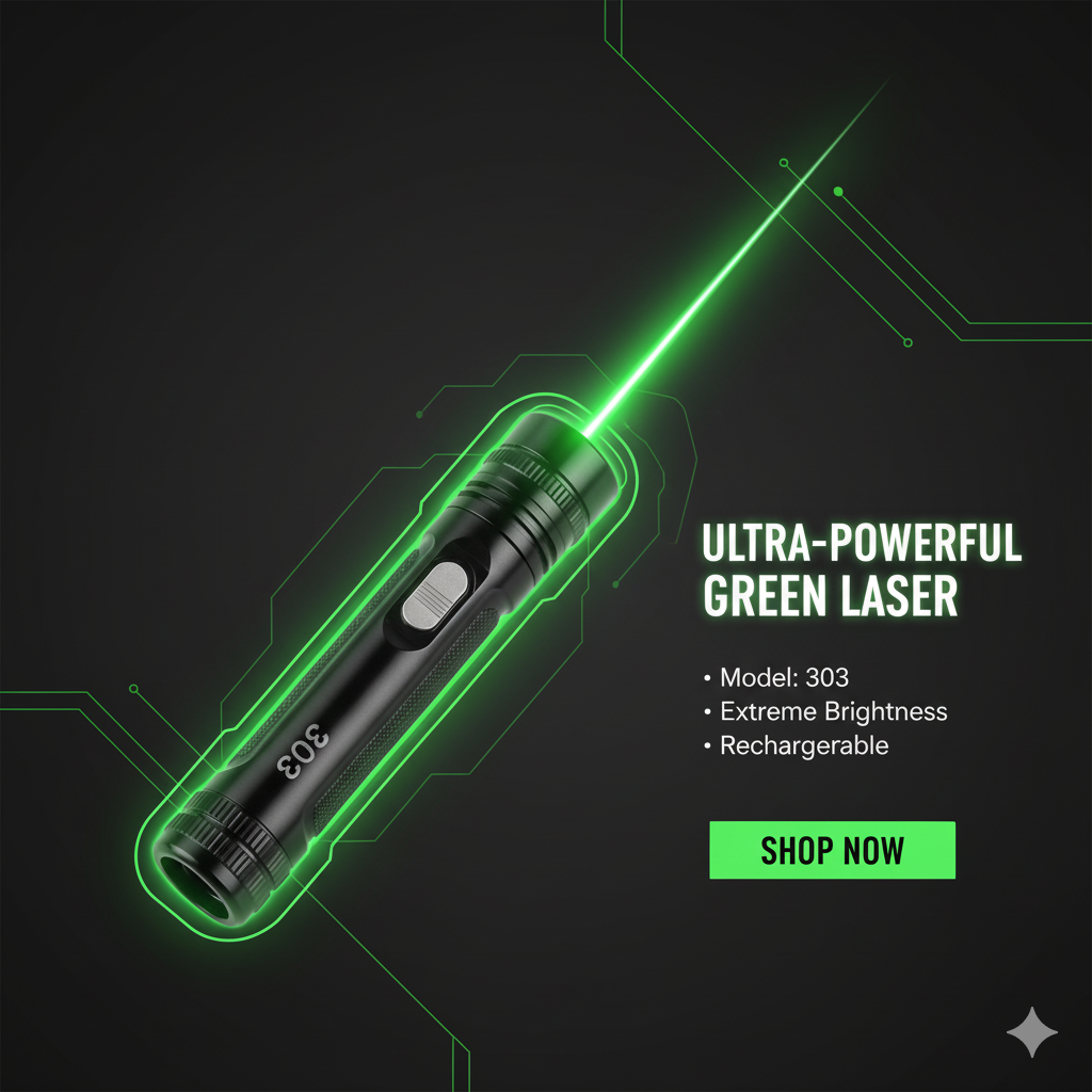 Powerful Green Laser Pointer 303 Torch – Long Range Beam with Rechargeable Battery & Charger